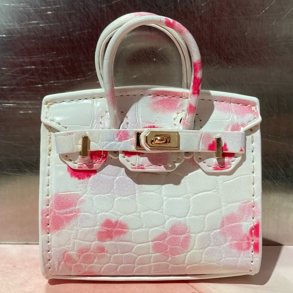 🐊 👜 Handmade Mini Pink Crocodile Pattern Birkin AirPods Tote Bag Charm Miniature